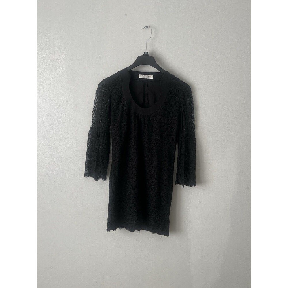TRINA TURK BLACK LACE BELL SLEEVES SHIFT  DRESS SIZE Small